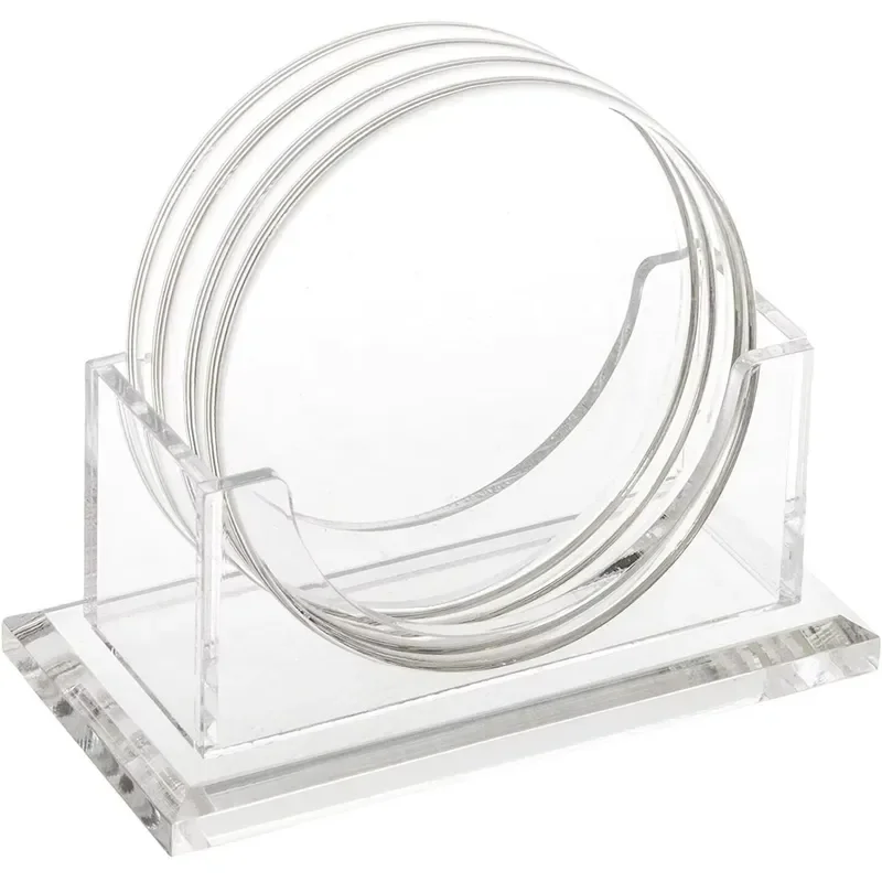 Nordic Style 4 Inch Transparent Round Acrylic Coaster Set With Stand Simple Design Drink Mat For Home Table Decoration Simple