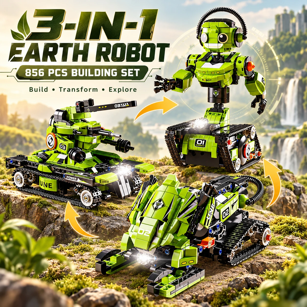 3IN1 STEM APP Control Robot Building Blocks, 856Pcs Transformable Robot Tank Bricks Toy for Kids 8+