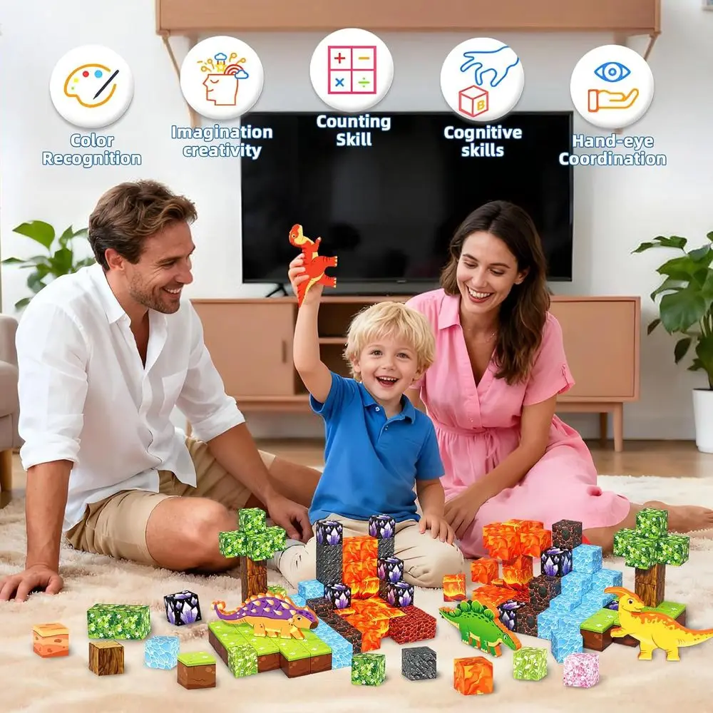 Magnetic 3D Dinosaur World Building Blocks for Kids - STEM Educational Toys for Boys & Girls Ages 3-9, Perfect for Christmas and