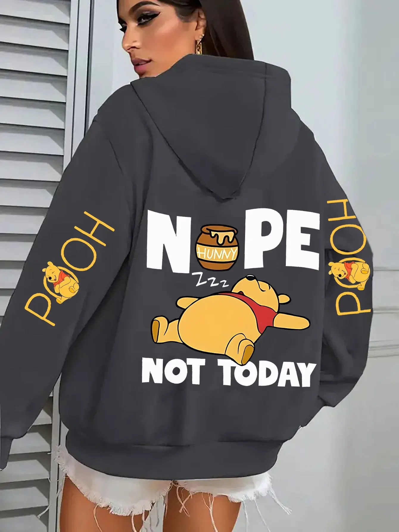 سترة ديزني ويني ذا بوه "ليست اليوم" بغطاء للرأس مبطن بالصوف - بلوفر شتوي نسائي بقلنسوة #1