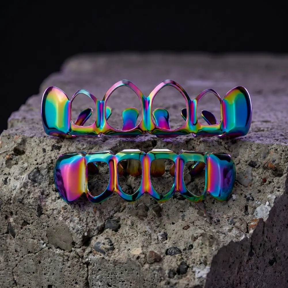 2Pcs/Set Hip Hop Dental Grills Glossy Simple Hollow Teeth Grillz Braces Classic Fashionable Charm Teeth Grillz Tooth Decoration