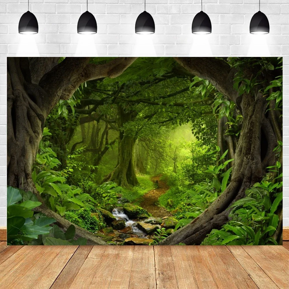 Tropical Jungle Forest Backdrop For Photography Green Trees Baby Birthday Portrait Holiday Party Photocall Background Decor Prop