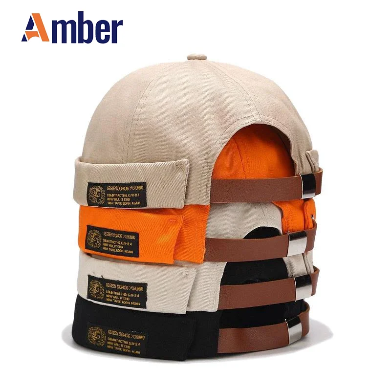 Amber Docker cap without visor brimless caps retro skullcap for Men Women solid color adjustable cotton hip hop fashion hat