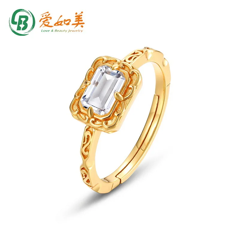 

Простое геометрическое квадратное кольцо с белым кристаллом и золотом 18 карат в стиле ретро PT950, платиновое посеребренное 7-слойное золотое кольцо