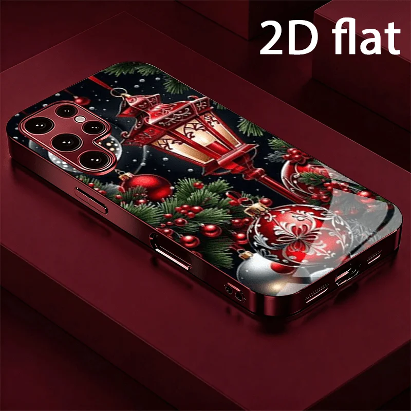 Wine Red Electroplated Glass phone case for Samsung Galaxy S26 S25 Ultra Cover Shockproof Back Shell festival Christmas Edition