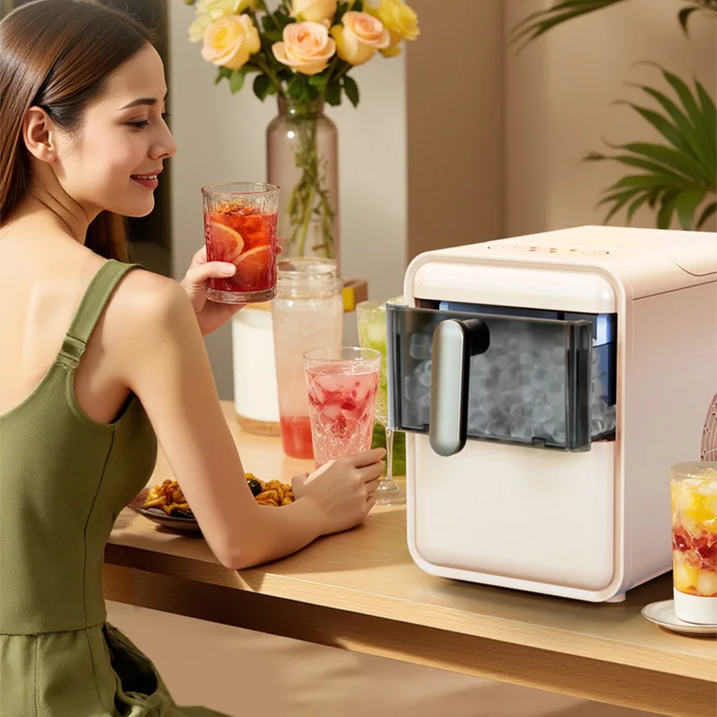 Mini Automatic Ice Maker, 1.2L, Self-Cleaning Function, Compressor-Powered Rapid Cooling, Low-Water Alert, Draw-Out Ice Tray