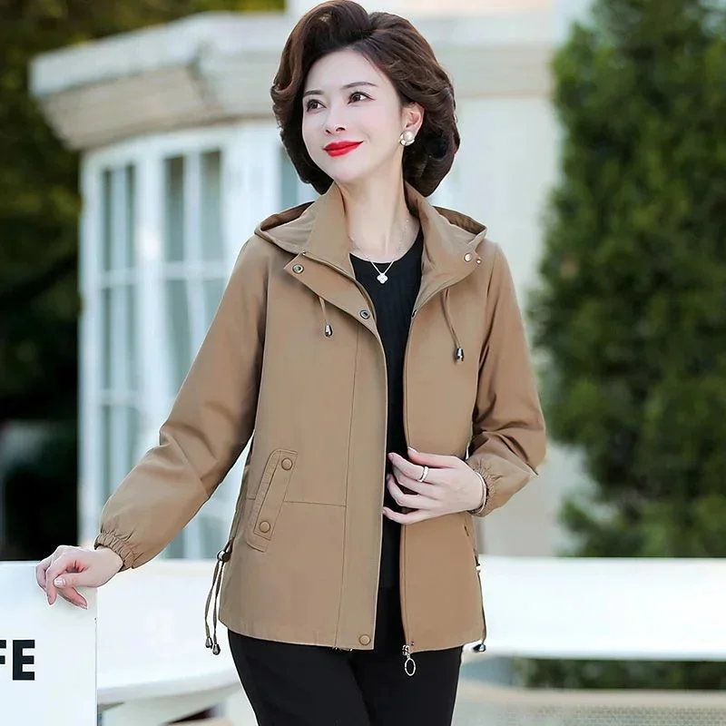 2026 novo outono trench coat feminino coreano de meia-idade e idosos solto casaco blusão feminino outerwear topos