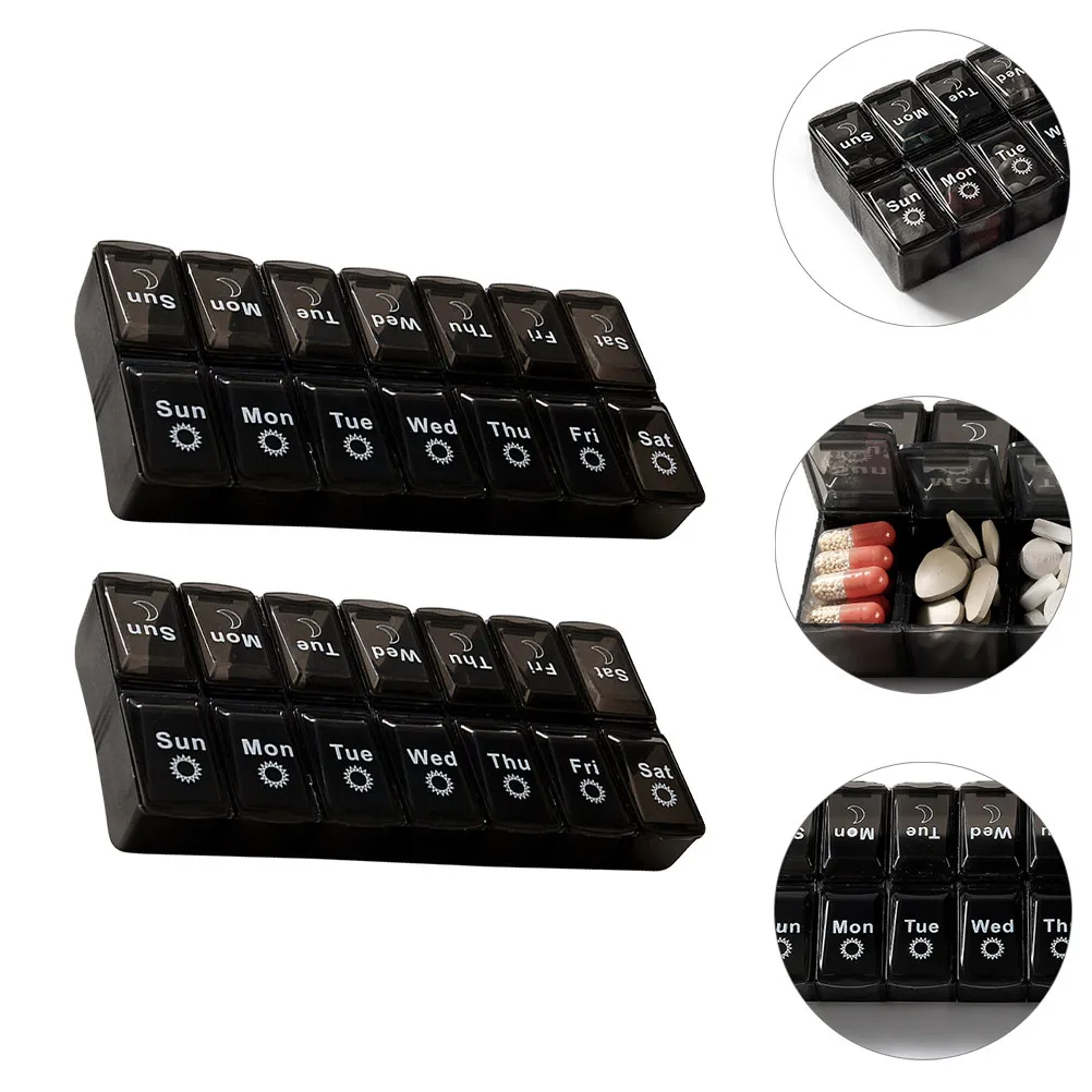 2Pcs 14-Cell Medicine Storage Cases Compact Pill Organizers Large Capacity Easy Open Multipurpose Storage Boxes