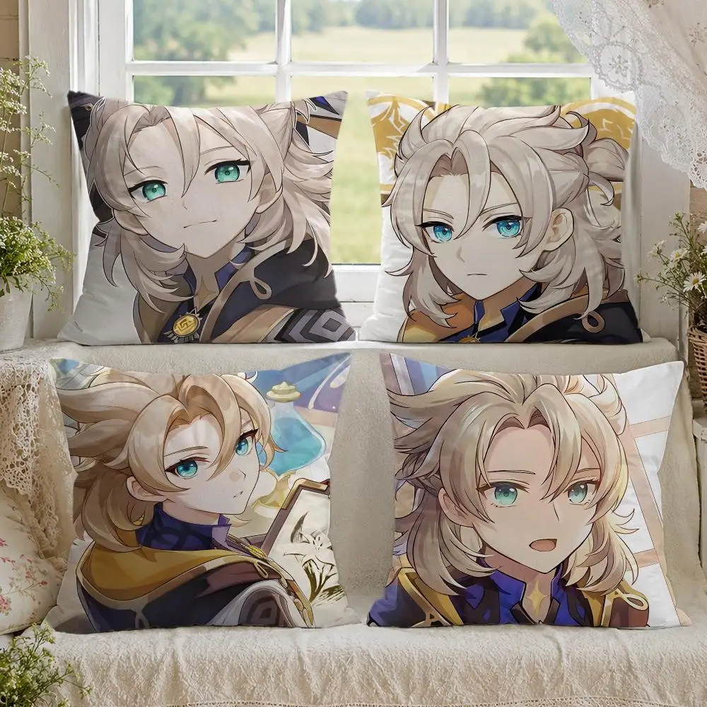 Albedo Genshin Game Cushion Cover 1/4PCS Linen Sofa Couch Bedroom Living Room Home Office Decor Pillow Case