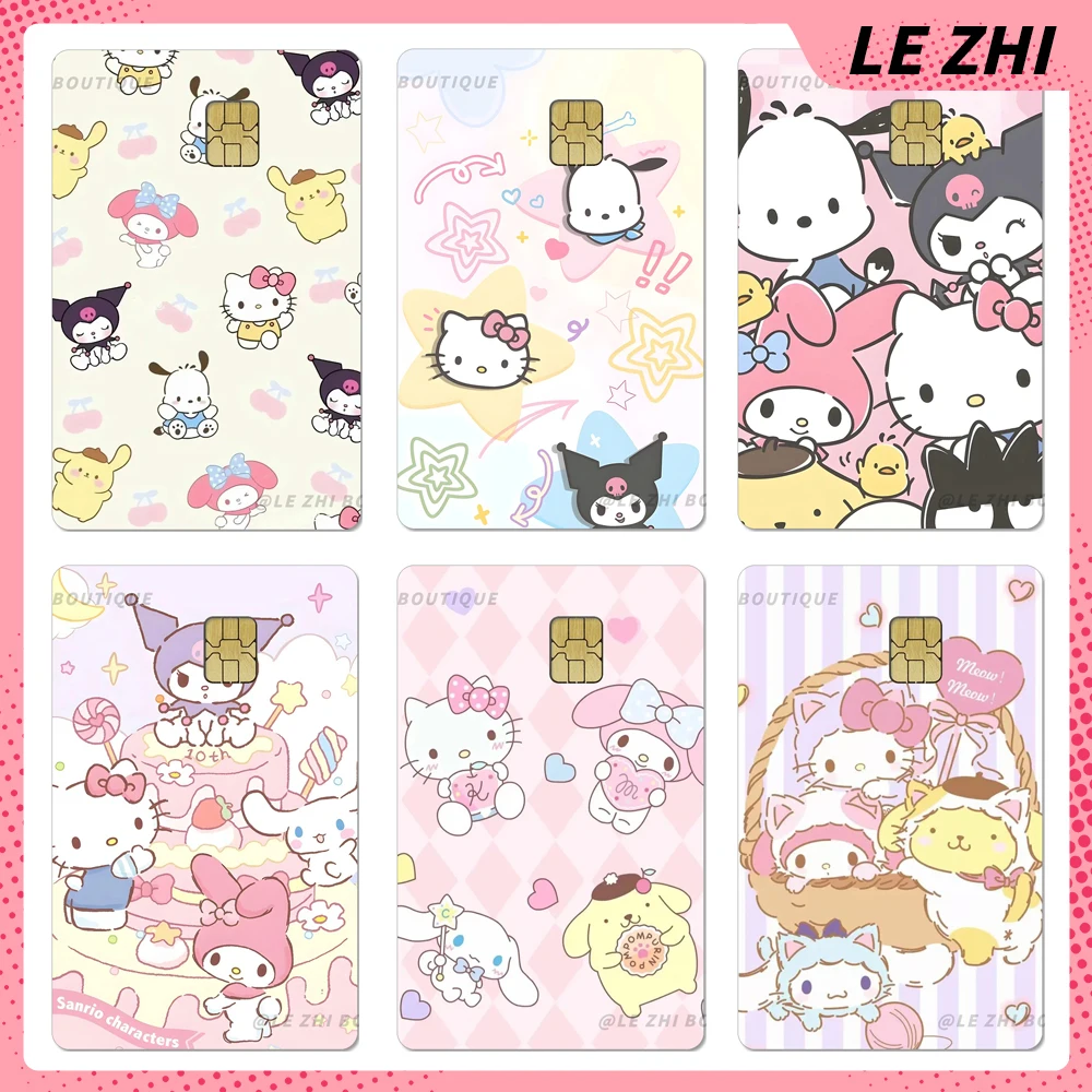 

Kawai Anime Hello Kitty Cinnamoroll Kuromi Diy Waterproof Small Chip Film Stickers Sweet Credit Debit Card Sticker Decoration