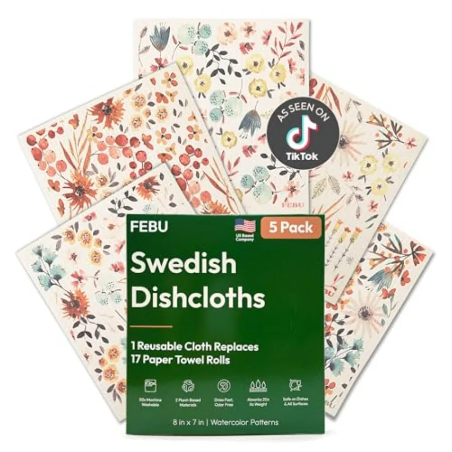 

Swedish Dishcloths for Kitchen 5 Pack Watercolor Reusable Paper Towels Washable Swedish Dish Towels Non-Scratch Cellulose Spong