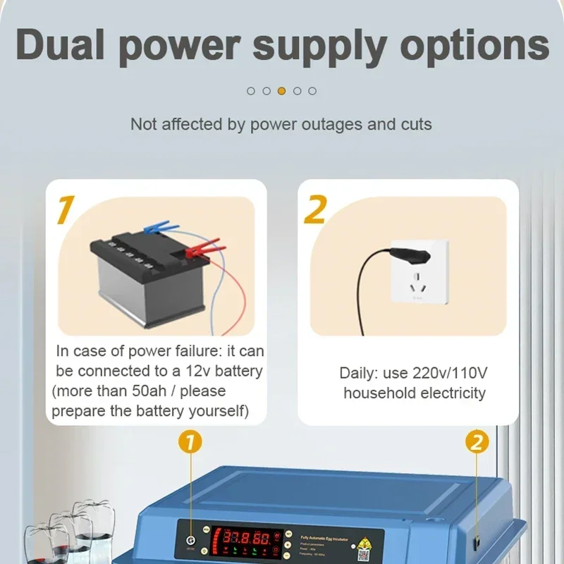 Imagem -06 - Incubadora Automática de Duto Duplo Plug Power 110v 220v ar Quente Inteligente Incubação Interna de Ovos de Circulação