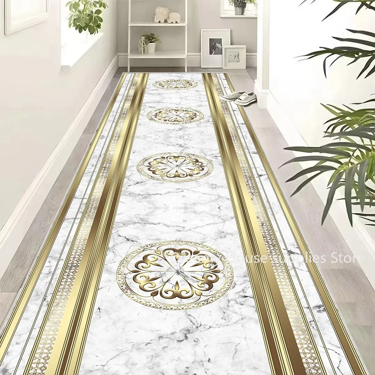 Luxurious Golden Long Corridor Carpet European Decoration Hallway Carpets Non-slip Stairway Rug Customizable Runner Aisle Mat 러그