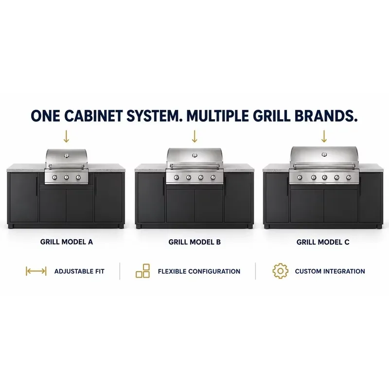 Aluminum Modern Mediterranean Design Outdoor Kitchen Factory Modular BBQ Island Cabinet Marble Countertop OEM ODM Supplier