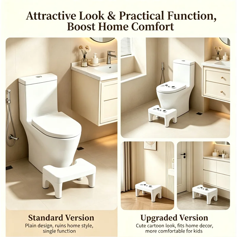 Cute Cat Print Ergonomic Toilet Step Stool Foot Rest For Kids Potty Training Adults Pregnant Women Comfort Defecation Helper