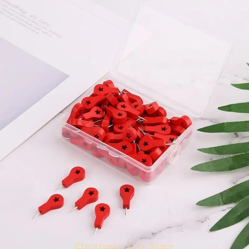 80 PCS علامات الخريطة الخشبية رسم جدار صور جدار الفلين دبابيس Thumbtack Pushpins أدوات الطلاء Hu8d