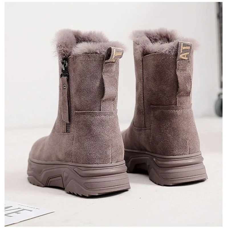 Winter Suede Warm Snow Boots Women 2021 Winter Thick Bottom Boots Fashion British Style Zipper Comfort Platform Ankle Boots