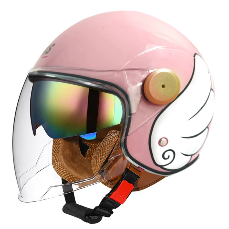Lichtgewicht vintage motorhelm met dubbel vizier Motorrijden 3/4 open halve helm Retro Casco Moto 3C & Dot