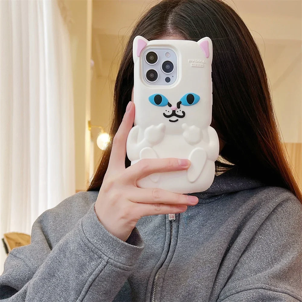 Cute Cartoon one-finger salute Cat  Phone Case for IPhone 16 15 14 13 12ProMax Shockproof Silicone Soft High Quality Back Cover