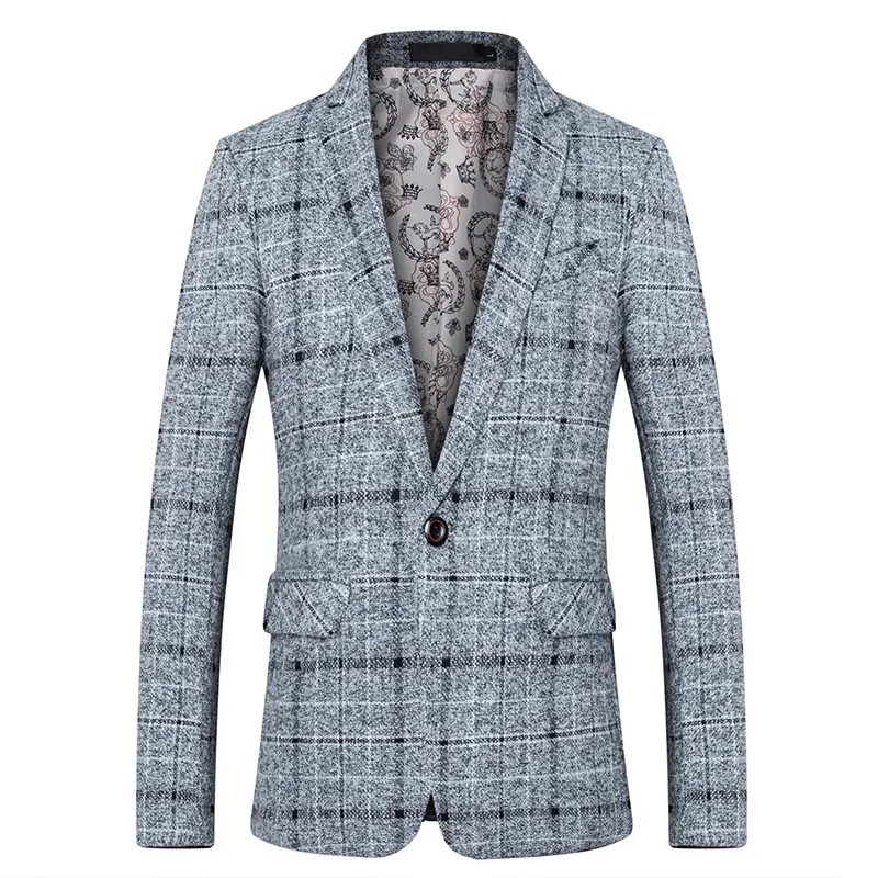 

Men's Plaid Suit Jacket Men's Business Casual Blazer Slim Fit Spring Autumn Checker Top Clothes Mens Sport Coat