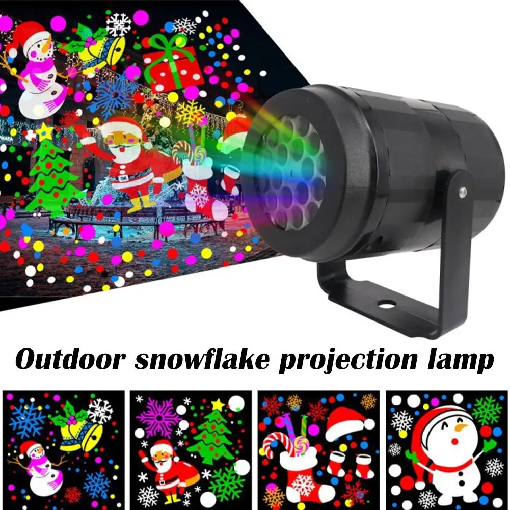 5V USB Christmas Color Pattern Snowflake Projection Rainbow Atmosphere Outdoor Lamp Festival Dance Rotating 16pattern Lamp N1I9