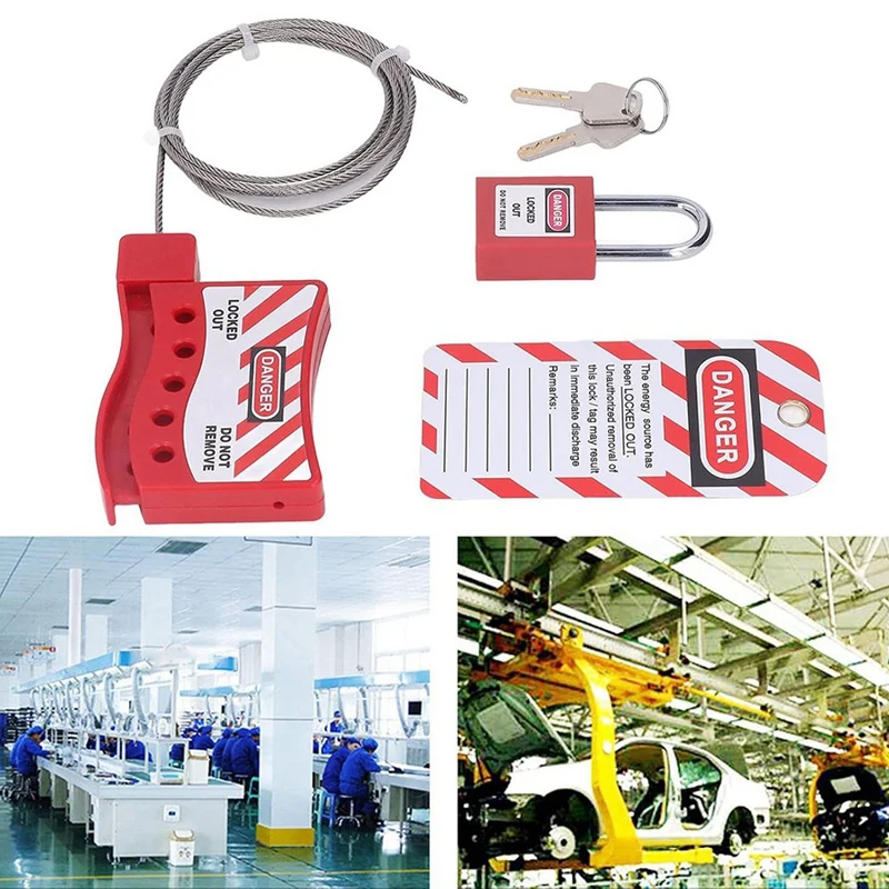 Lockout Tagout Cable Lock Resistant-Temperature, Handled Door Valve Switch Locks Electrical Plug Lockout Device