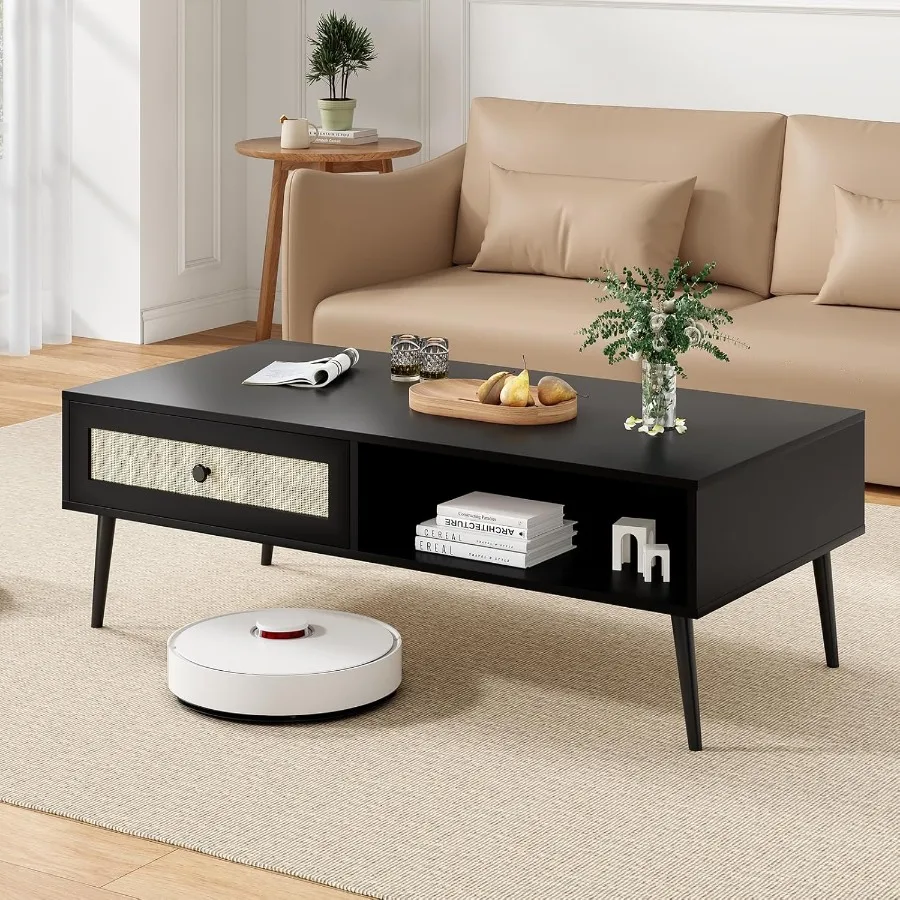 Современный журнальный столик MidCentury, 47-дюймовый прямоугольный консольный столик с выдвижным ящиком, деревянный журнальный столик для гостиной, офиса, Bla