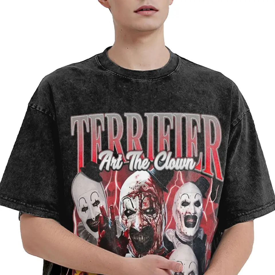 Oversized Washed T-Shirt Terrifier Cotton T-Shirts Art The Clown