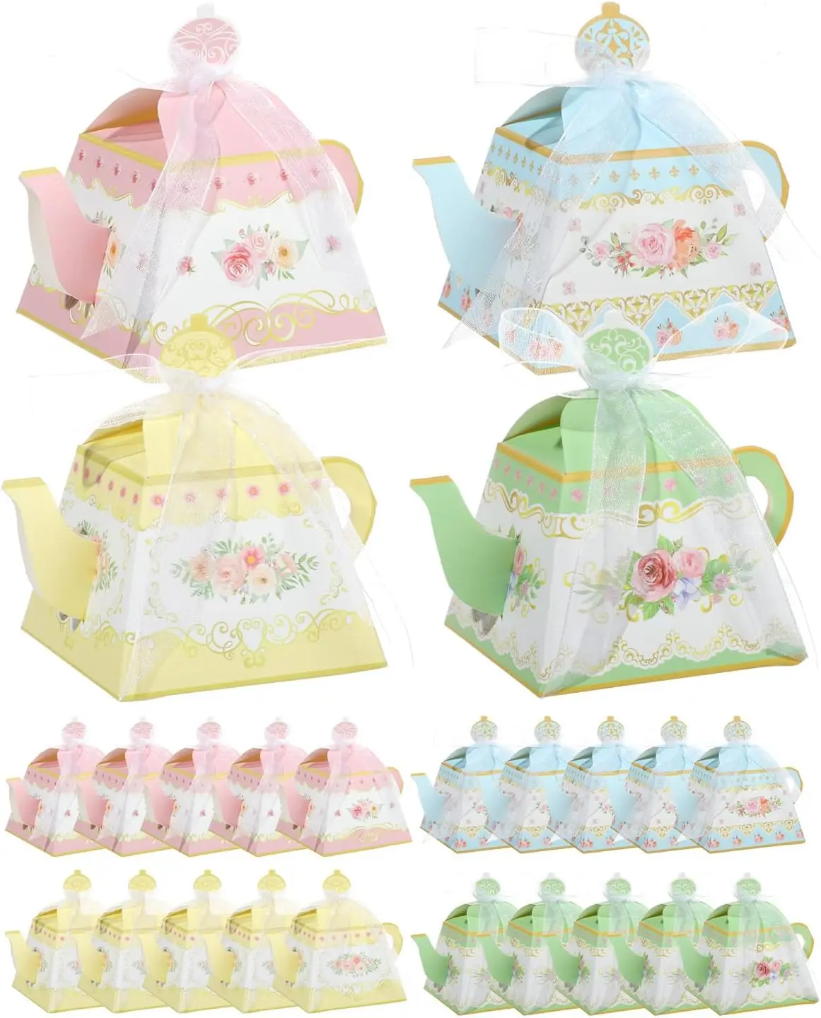 Floral Tea Party Favor Box Large Flower Teapot Gift Box Vintage Floral Pink Blue Teapot Box Tea Party Birthday Decorations