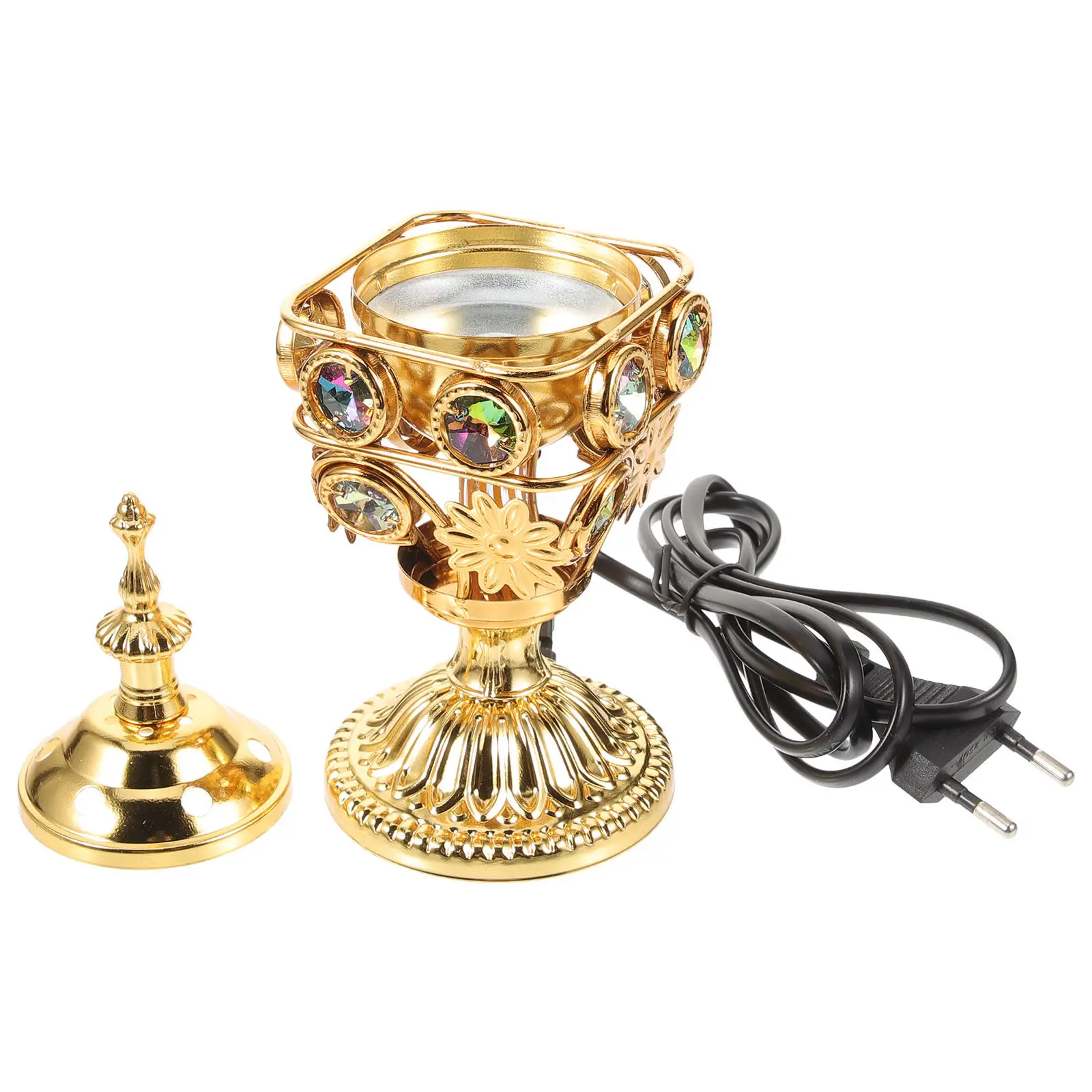 Home Electric Sandalwood Incense Burner Gold Metal Middle Eastern Small Incense Burner For Office Home Decoration (EU Plug)