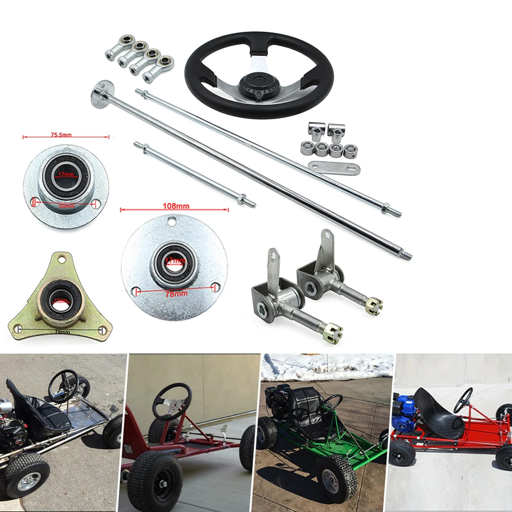 300mm Go kart steering wheel kit, pull rod ball joint, gear rack, shaft kit suitable for 100cc 125cc 140cc 150cc four-wheel kart