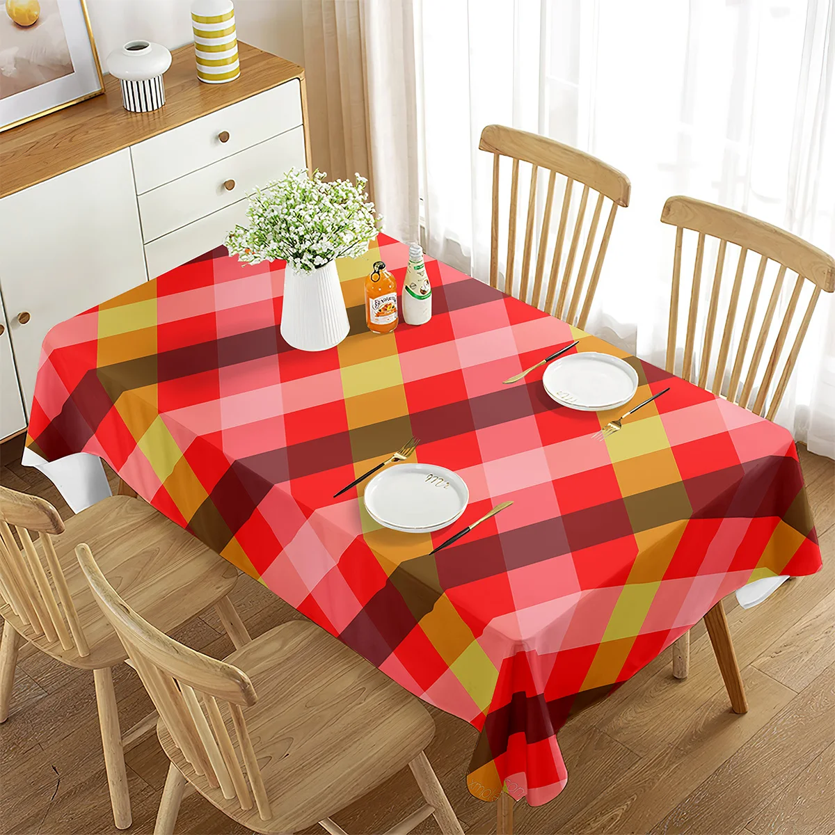 Checkered Tablecloth Buffalo Plaid  Red White Checked  Gingham  for Dining Room Rustic Lattice