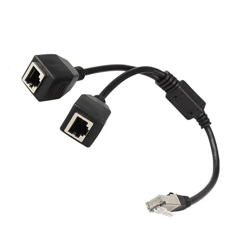 DTB7 10X RJ45 Ethernet Splitter Adapter Cable, 1 Male to 2 Female LAN Connector for Cat5 Cat6, Gold-Plated 8-Pin Core,