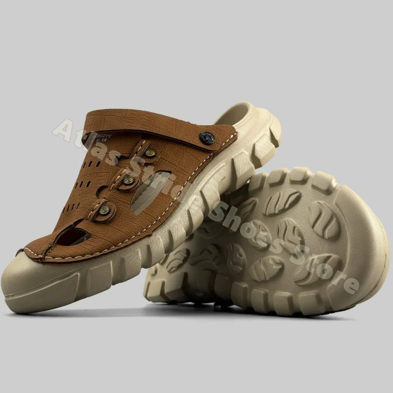 

Men's Brown Perforated Clog Sandals Adjustable Buckle Anti-Skid Thick Sole Breathable Lightweight for Casual Daily Outdoor Shoes