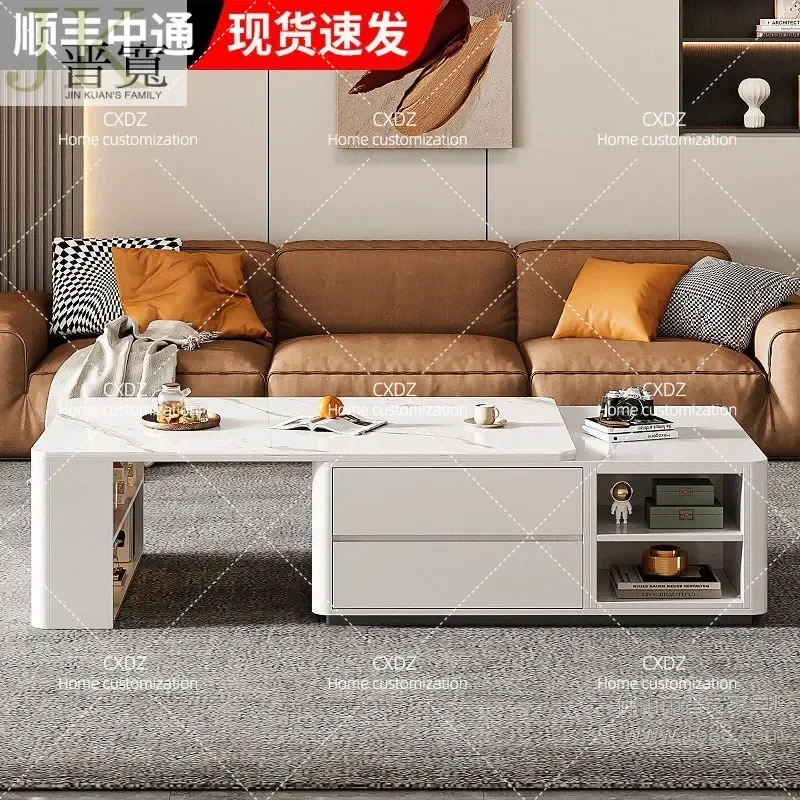Modern Simple Telescopic Coffee Table Rock Slab Surface Living Room Furniture for Large and Small Apartments Home Decor