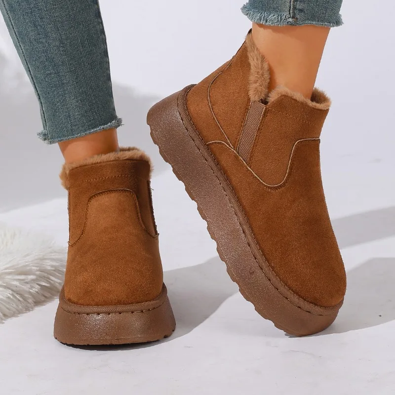 Winter Retro Splicing Plush Warm Comfort Women's Snow Boots 2026 New Simple Round Toe Thick Soled Casual Daily Boots for Women