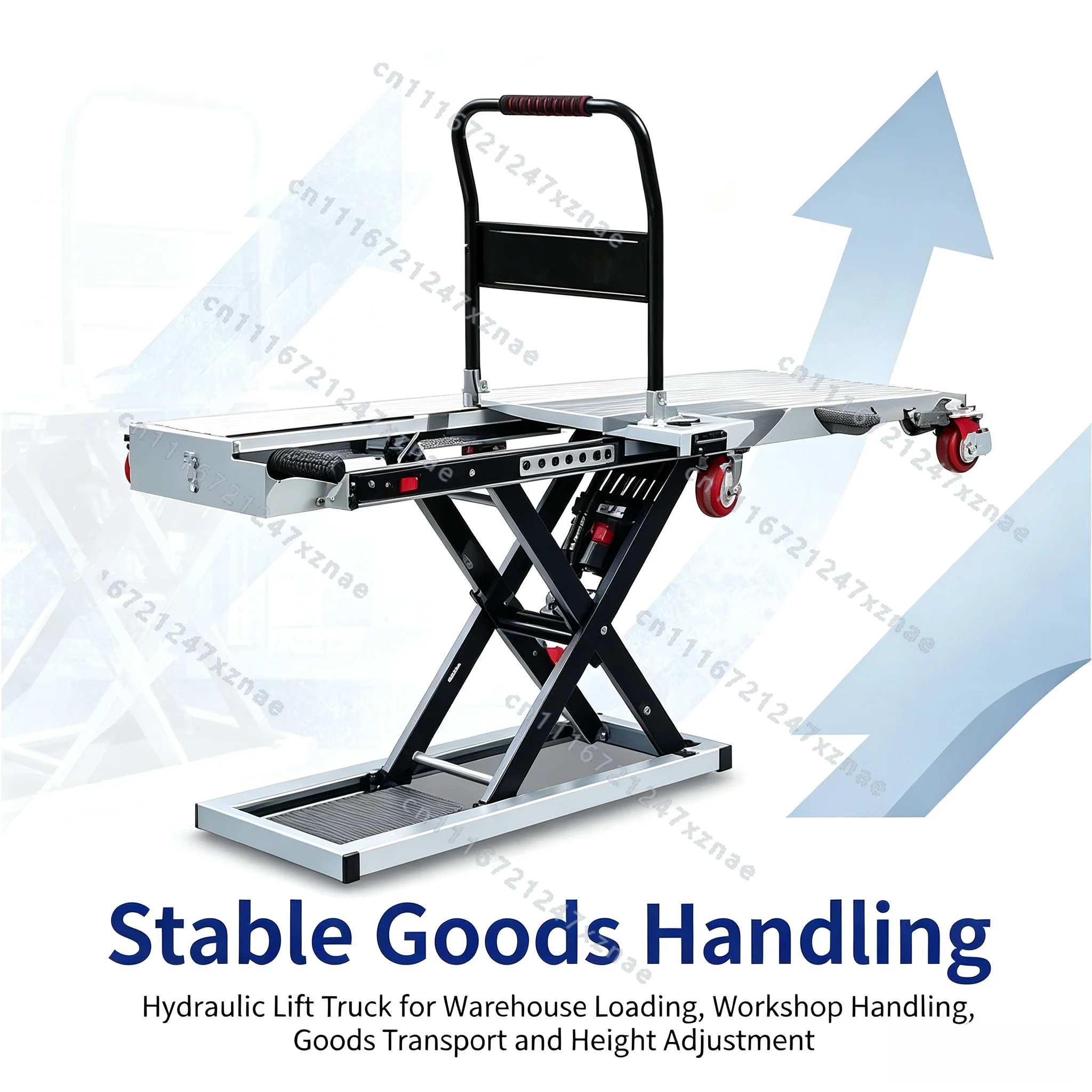 Heavy Duty Flatbed Cargo Cart，For Warehouse Truck Loading Unloading Work,Hydraulic Scissor Electric Lifting Platform Trolley