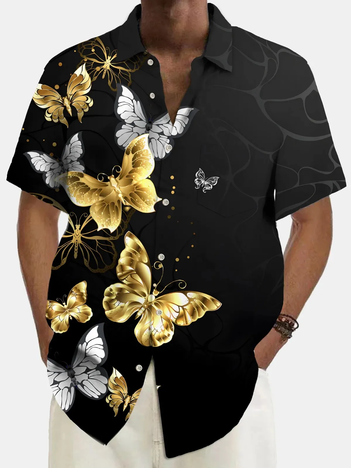 Summer Men's Hawaiian Shirts 3D Printed Butterfly Button Up Art Short Sleeve Tee Tops Fashion Beach Shirt Vacation Daily Shirt