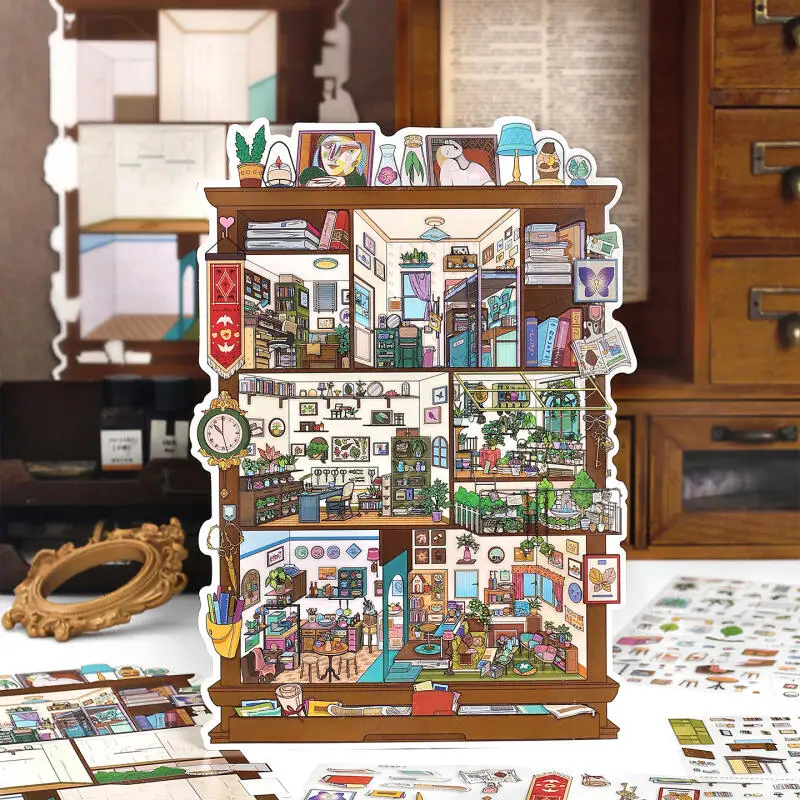 

Набор из 4 наклеек Card Lover [Серия «Комната»] с 3D-пейзажами большого размера для дневников, декора шкафов, настенного искусства и домашнего декора