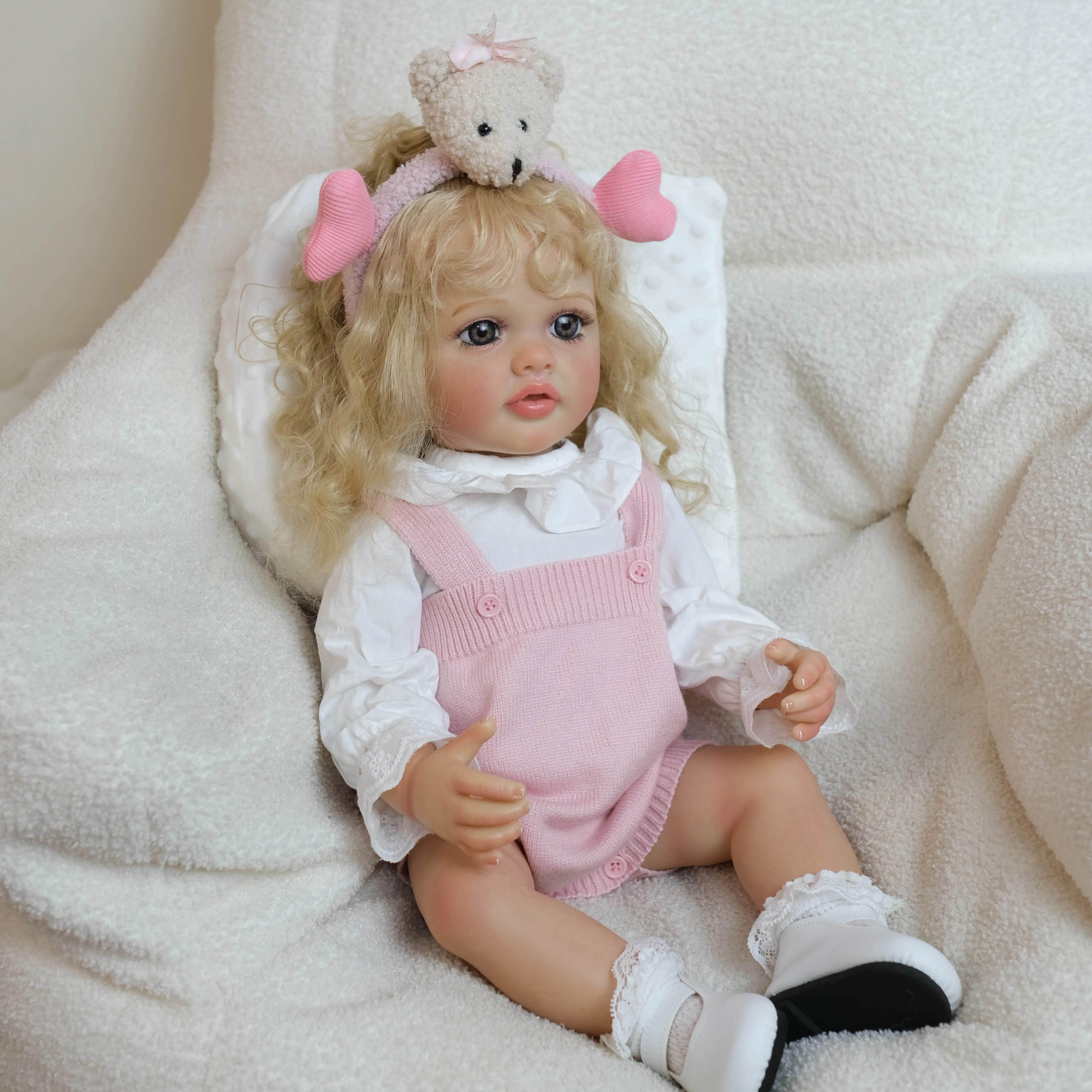 

NPK 22inch Betty Silicone Reborn Doll Blond Curly Hair Lifelike 3D Skin Visible Veins Full Body Girl Doll for Children's Gift
