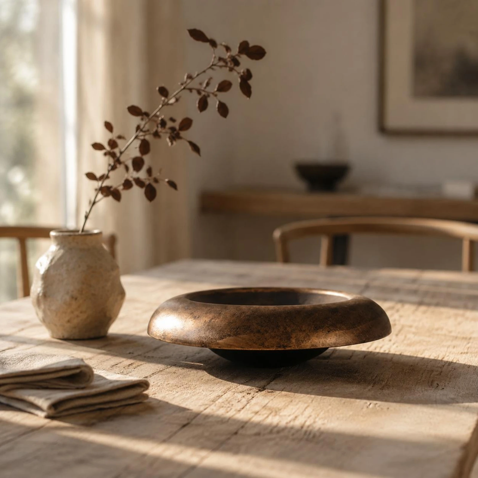 

Wabi Sabi Bowl Artistic Design Metal Decorative Bowl Home Decor Handmade Look 1 Piece Artisanal for Restaurant