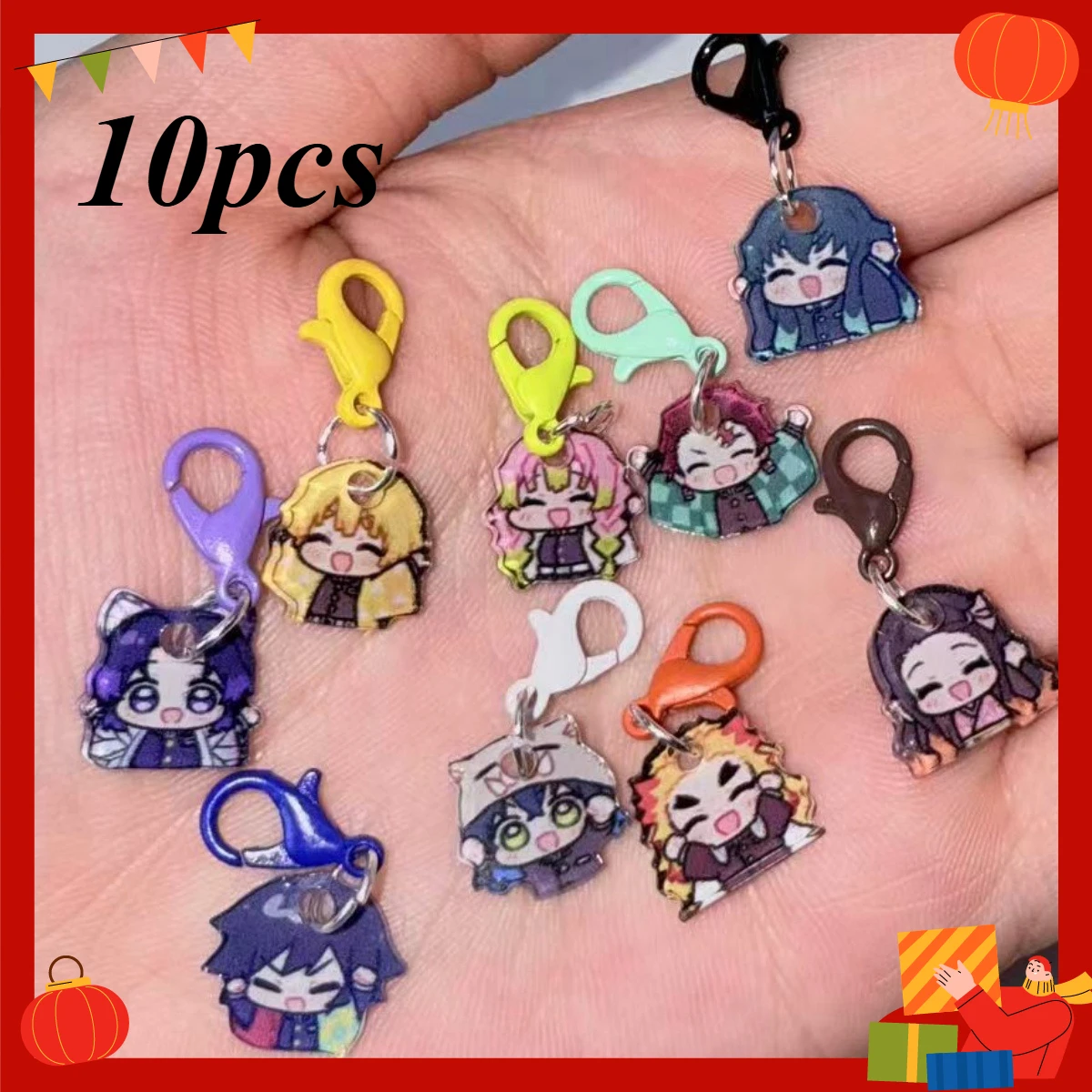 

10 шт. акриловых брелоков с персонажами аниме «Истребитель демонов», милые мини-подвески для телефона, украшение, подарок на Хэллоуин для мужчин и женщин, оптом