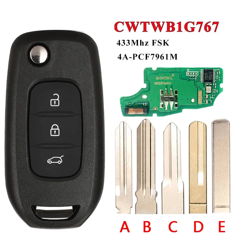 

DIYKEY For Renault Megane3 Logan2 Kadjar Captur Symbol Dacia Duster 4A Chip 433MHZ PCF7961M Smart Flip Car Key CWTWB1G767