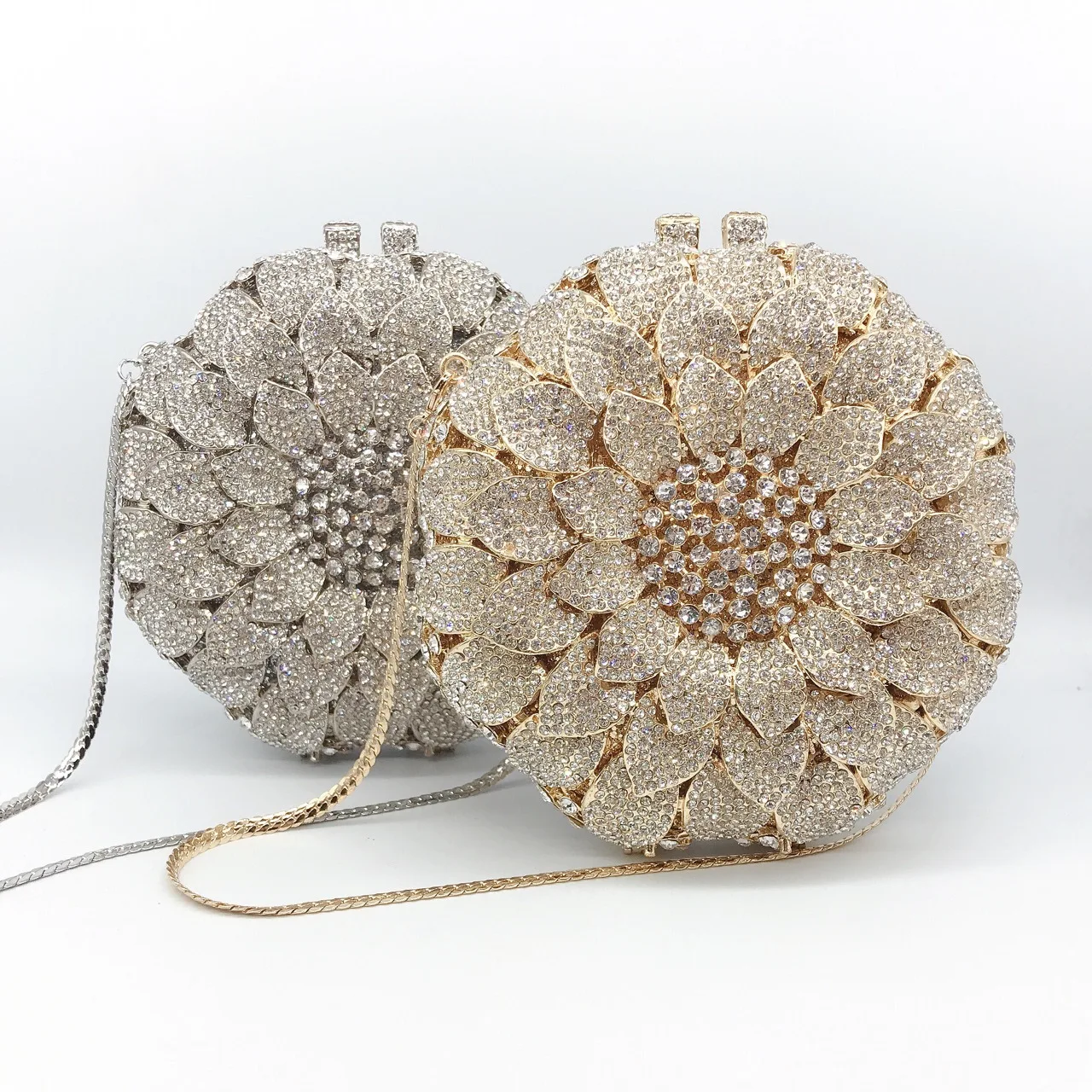 

Sunflower styling Gold Diamond Wedding Dress Bags Bridal Crystal Handbags Purses Metal Women Rhinestones Clutch Purse