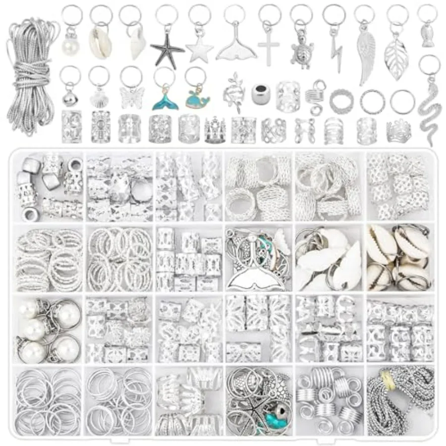 

255 PCS Hair Jewelry for Braids, 38 Styles Loc Jewelry Charms for Women Men, Metal Hair Cuffs Rings Clips for Dreadlock Accesso