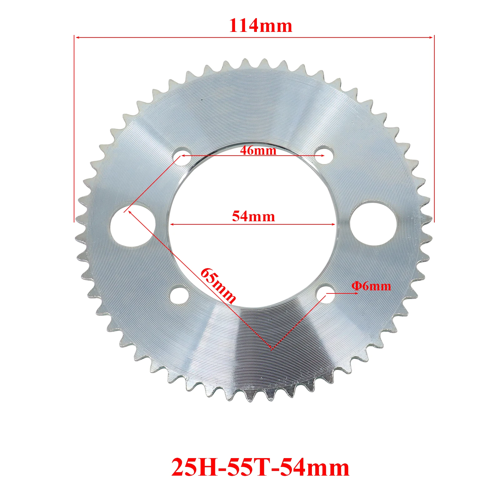 25H Rear Chain Sprocket 55T 54mm Free Wheel Non Tooth 4 Holes Clutch Bearings Razor 11T-H-Shaped Pinion for Electric Scooter ATV