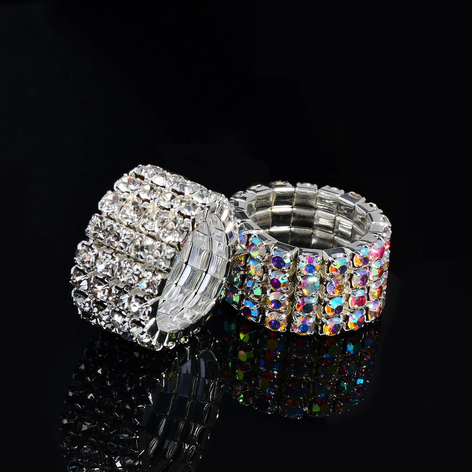 1PC Simple Peplum 4 Drain Diamond Ring Stretch Finger Ring with Diamonds