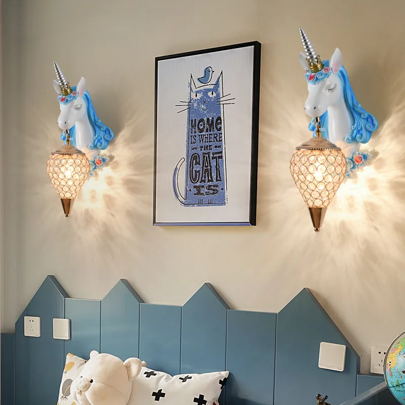 Imagem -03 - Nordic Unicorn Lamp Resina Wall Lamp Crystal Bracket Sconce para Crianças Home Interior Iluminação Menina Quarto Bedside Living Room