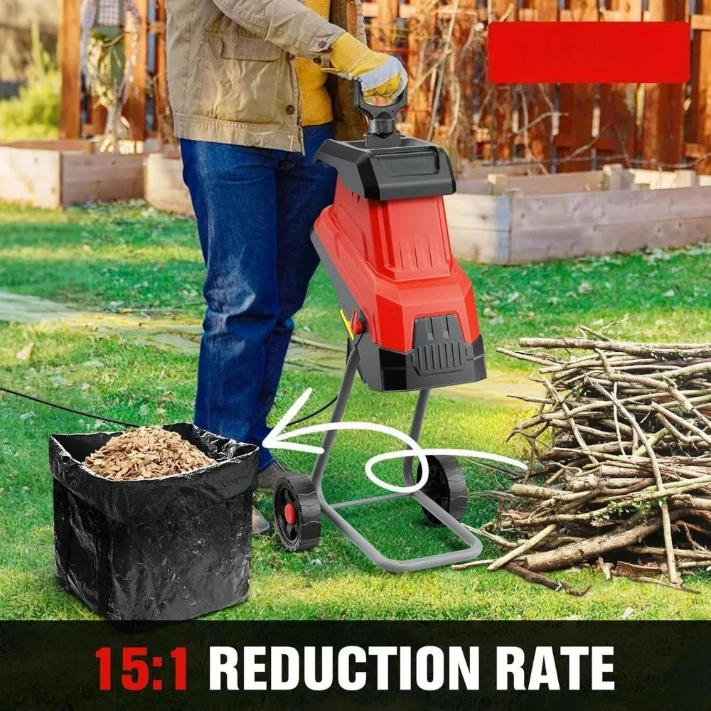 Garden Mulcher Composting Yard Waste Branch Crusher 4500 RPM Silent 15 Amp Electric Wood Chipper Shredder Brushless Motor