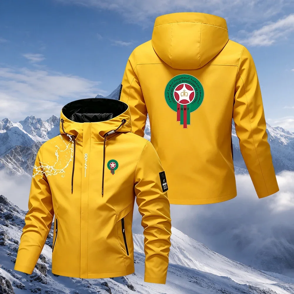New Men's Waterproof Hooded Lightweight Cycling Printed Jacket, Street Style Outdoor Hiking Windproof Casual Coat
